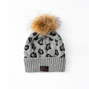 Noblag Grey Cheetah Print Beanie Genuine Raccoon Fur For Men & Women